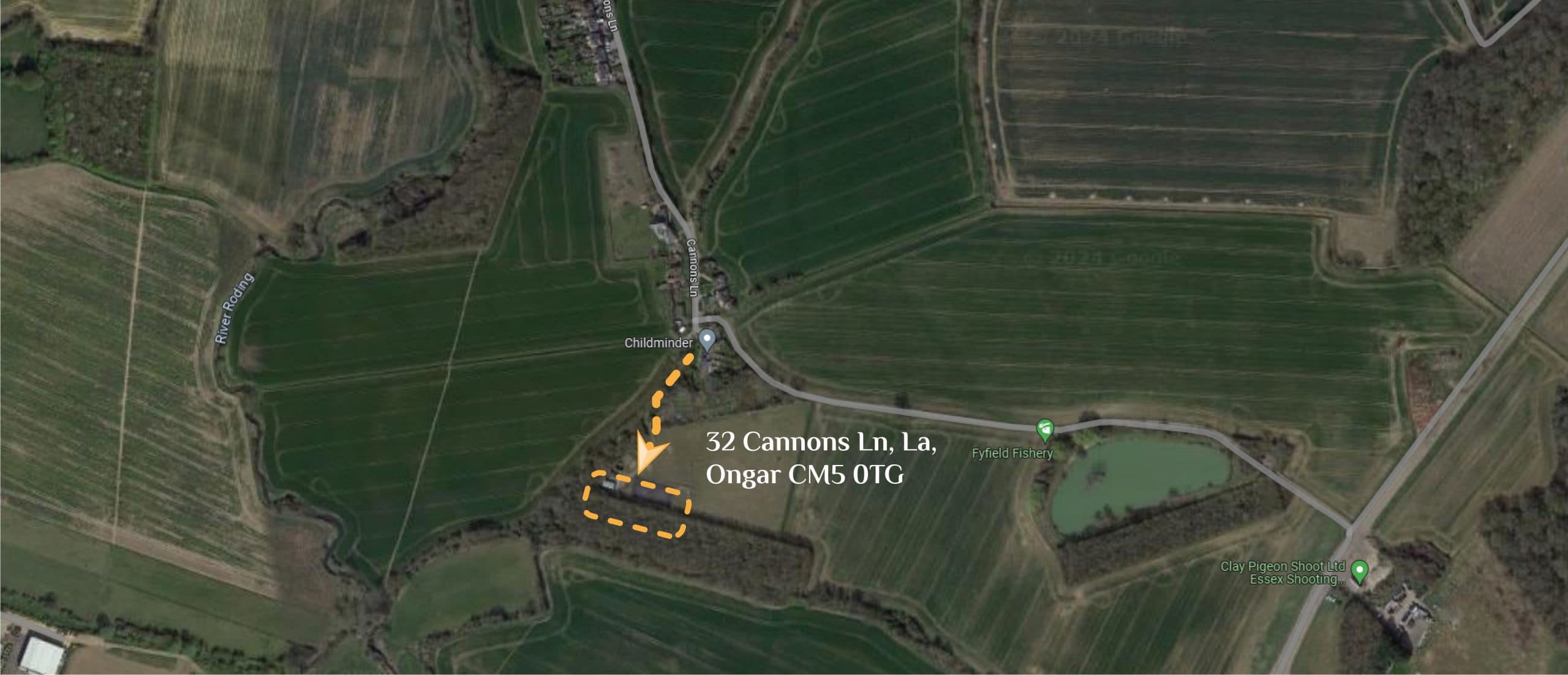 Satellite map showing 32 Cannons Ln, La, Ongar CM5 0TG